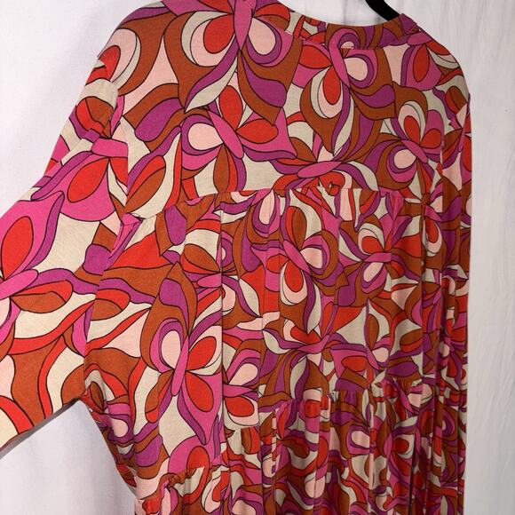 Lascana Venus Babydoll Pink Red long sleeve Top Retro 70s Womens Size Large EUC - Picture 7 of 11